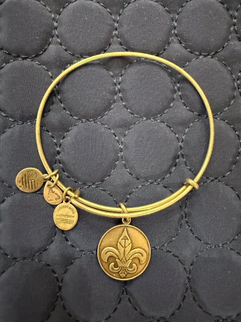 Alex and Ani Fleur-de-Lis-Charm Bangle Bracelet, Gold-Tone Finish